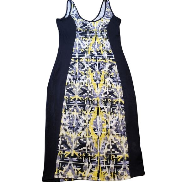 Material Girl Black Yellow Aztec Print Bodycon Dress Women’s Medium Knee Length - Picture 1 of 9